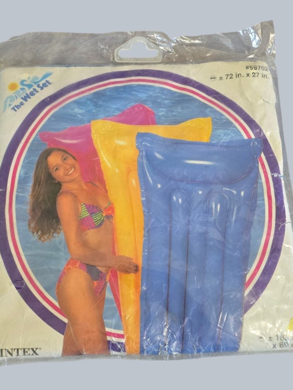 Vintage 1997 Intex Vinyl Glossy Mat Pool Float #59702 Blue 72” X 27” NEW Sealed!